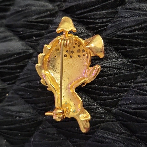 Cute Vintage penguin with red poinsettia. Rhinestones. - Picture 4 of 11